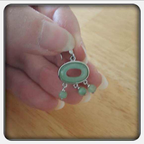 NWOT Genuine Green Jade & Sterling Silver Earrings - Picture 2 of 4